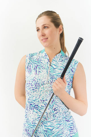 Pure Golf Felicity Sleeveless Golf Polo Shirt - Fierce Fusion