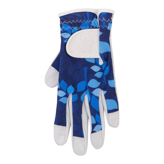 Cabretta Leather Lycra Comfort Stretch Left Hand Ladies Golf Glove - Blue Leaf