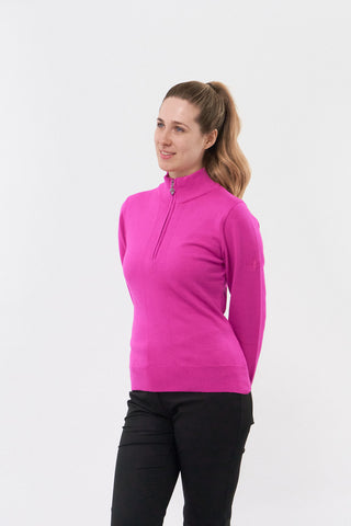 Pure Golf Brace Super Soft Quarter Zip Lined Sweater - Pink Topaz