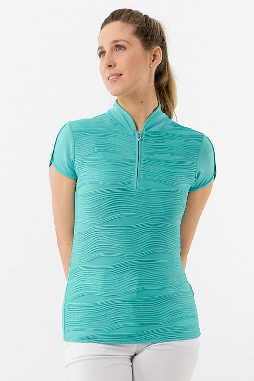 Bella Birdie Mid Blue Cap Sleeve Polo Shirt