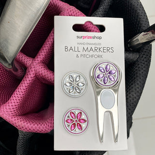 Surprizeshop Crystal Flower Golf Ball Markers and Pitchfork Pack