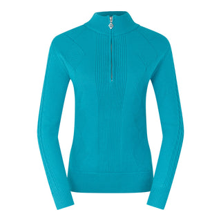 Pure Golf Sorrell Cable Knit Lined Quarter Zip Jumper - Tourmaline Blue