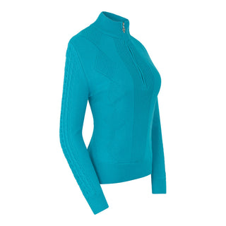 Pure Golf Sorrell Cable Knit Lined Quarter Zip Jumper - Tourmaline Blue