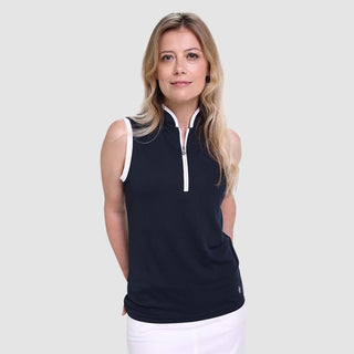 Pure Golf Bloom Ladies Sleeveless Golf Polo Shirt - Navy