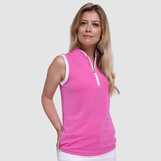Pure Golf Bloom Ladies Sleeveless Golf Polo Shirt - Azalea