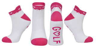 2 Pair Pack Of Pink And White Ladies Golf Socks