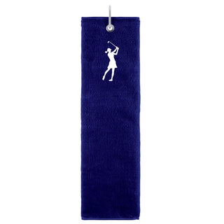 Ladies Embroidered Tri-Fold Golf Towel- Navy