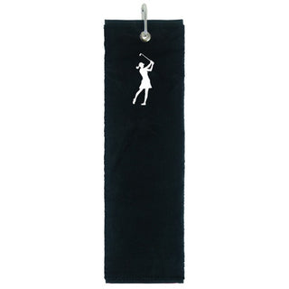 Cotton Trifold Lady Golfer design  Golf Towel -Black