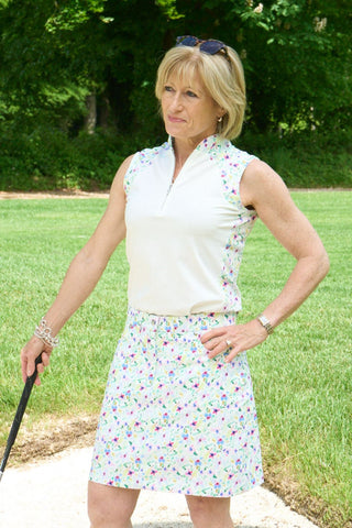 Pure Golf Freda Sleeveless Golf Polo Shirt - Ethereal Bouquet