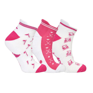 3 Pair Pack of Pink And White Ladies Golf Socks