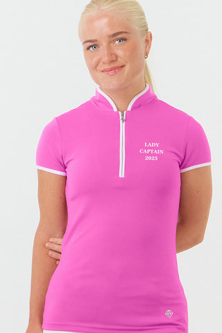 Lady Captain 2025 Mandarin Collar Ladies Cap Sleeve Polo Shirt - Pink