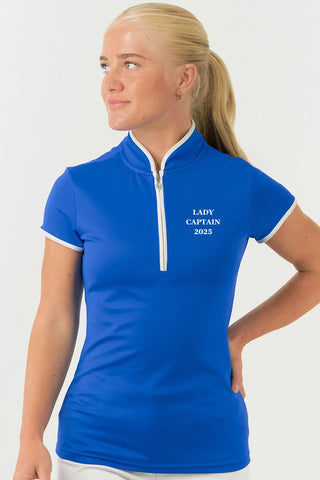 Lady Captain 2025 Mandarin Collar Ladies Cap Sleeve Polo Shirt - Royal Blue