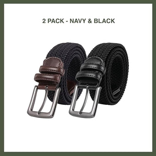 2-Pack Men's Stretch Belt | Breathable | Stretch | 2 Pack Woven Belts | Comfortable | Durable | Holeless for Effortless Style | Casualwear | Workwear | Holiday Belt - Navy & Black