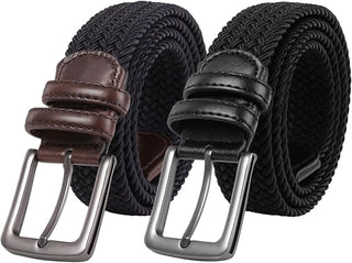 2-Pack Men's Stretch Belt | Breathable | Stretch | 2 Pack Woven Belts | Comfortable | Durable | Holeless for Effortless Style | Casualwear | Workwear | Holiday Belt - Navy & Black