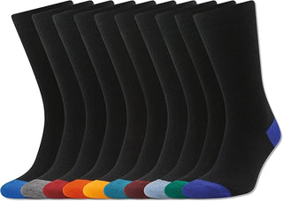 Becmoor Mens Socks (10 Pack) UK8-11 / Breathable Plain/Reinforced heel & toe/Smart Mens Socks/Casual Mens Socks/School Socks/Casual & Work - Black With Multi Colour Tips