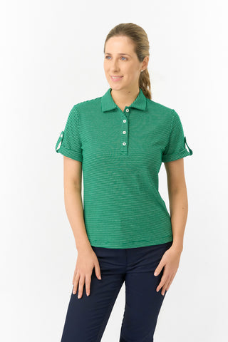 Imy Buttoned Short Sleeve Ladies Polo Shirt - Emerald