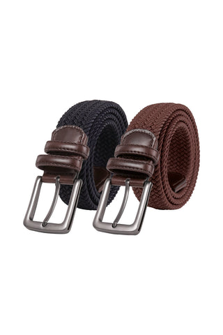 Unisex Woven Holeless Belts (2-Pack) - Navy & Brown