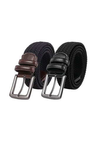 Unisex Woven Holeless Belts (2-Pack) - Navy & Black