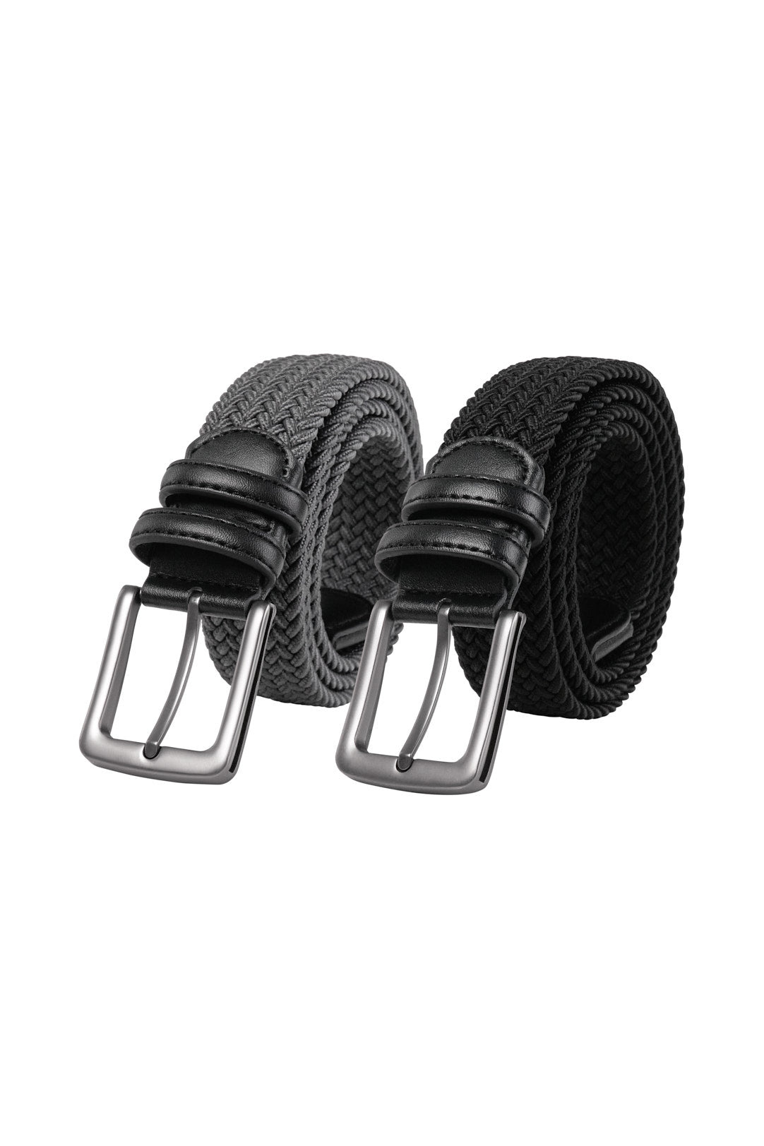 2-Pack Unisex Woven Holeless Belts - Black & Grey