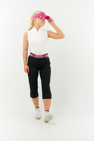 Stretch Webbing Ladies Golf Belt - Pink and White