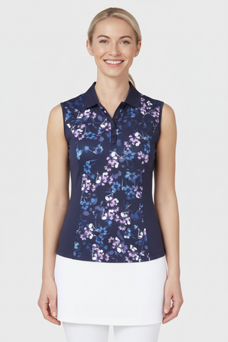 Callaway Golf Ladies Butterfly Floral Sleeveless Polo - Peacoat
