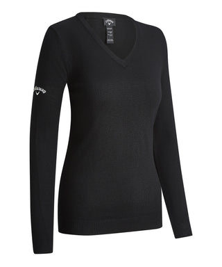 Ladies V-Neck Knit Golf Pullover - Black Onyx
