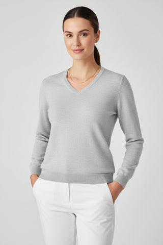 Ladies V-Neck Knit Golf Pullover - Pearl Blue Heather