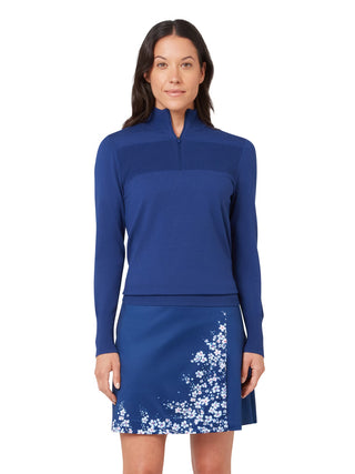 Ribbed Collar Classic Ladies Golf Sweater - Blue Depths