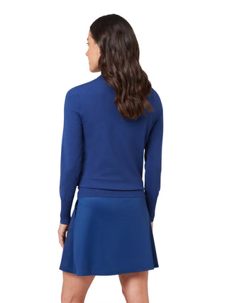 Ribbed Collar Classic Ladies Golf Sweater - Blue Depths