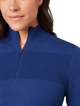 Ribbed Collar Classic Ladies Golf Sweater - Blue Depths