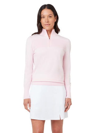 Ribbed Collar Classic Ladies Golf Sweater - Cherry Blossom