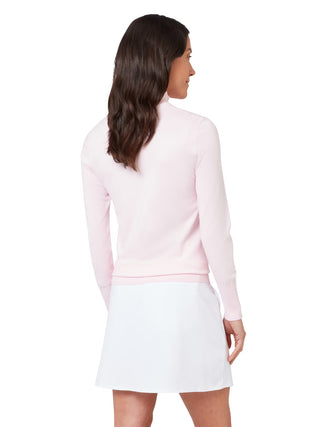 Ribbed Collar Classic Ladies Golf Sweater - Cherry Blossom