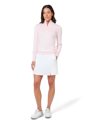 Ribbed Collar Classic Ladies Golf Sweater - Cherry Blossom