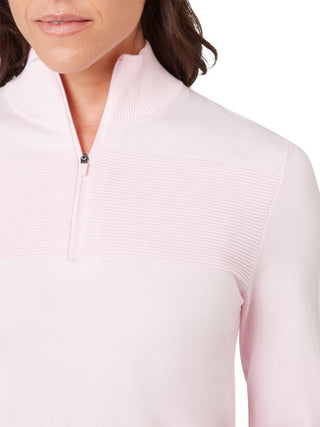 Ribbed Collar Classic Ladies Golf Sweater - Cherry Blossom