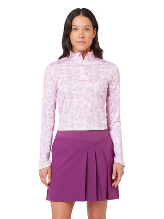 Abstract Floral Sun Protection Long Sleeve Golf Top - Cherry Blossom