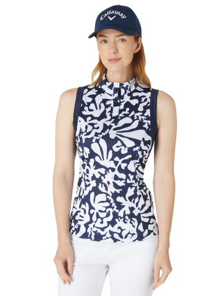 Callaway Golf Abstarct Floral Ladies Sleeveless Polo - Peacoat