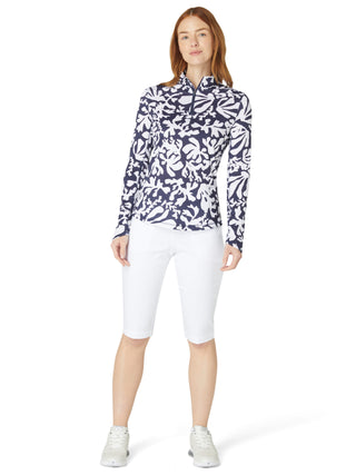 Callaway Golf Abstract Floral Sun Protection Ladies Long Sleeve Polo - Peacoat