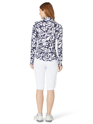 Callaway Golf Abstract Floral Sun Protection Ladies Long Sleeve Polo - Peacoat