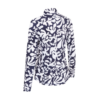 Callaway Golf Abstract Floral Sun Protection Ladies Long Sleeve Polo - Peacoat