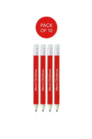 Merry Christmas Pencil with Eraser - 10 Pack (Red)