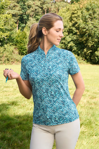 Ellen Short Sleeve Ladies Polo Golf Shirt - Teal Crosshatch