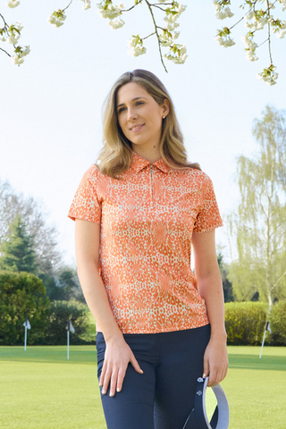 Pure Golf Amity Short Sleeve Polo Shirt - Cantaloupe Crescent