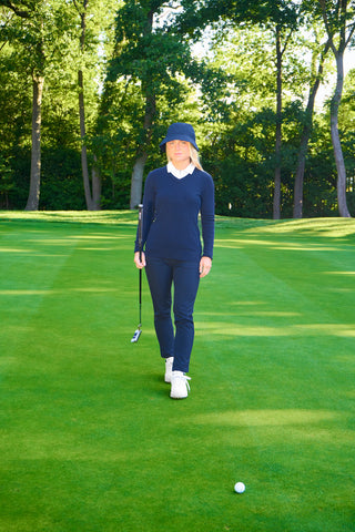 Ladies Golf Waterproof Fleece Lined Bucket Rain Hat- Navy