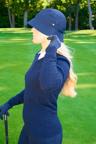 Ladies Golf Waterproof Fleece Lined Bucket Rain Hat- Navy