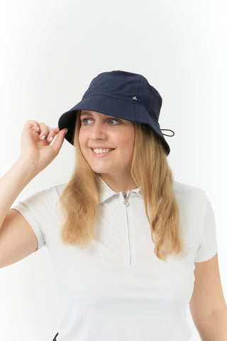 Ladies Golf Waterproof Fleece Lined Bucket Rain Hat- Navy