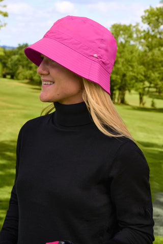 Ladies Golf Waterproof Fleece Lined Bucket Rain Hat- Pink