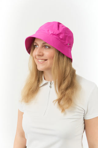 Ladies Golf Waterproof Fleece Lined Bucket Rain Hat- Pink