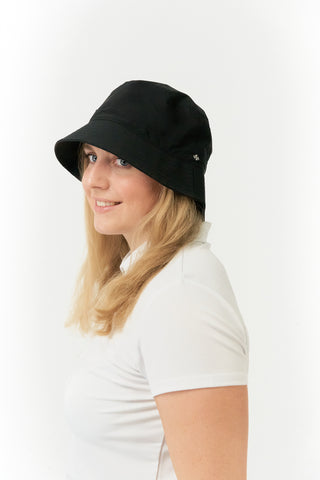 Ladies Golf Waterproof Fleece Lined Bucket Rain Hat- Black