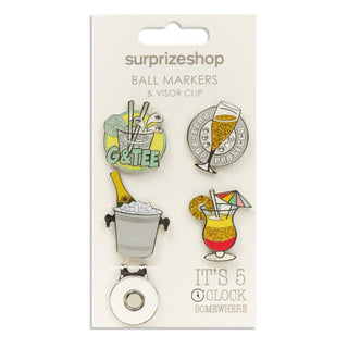 Surprizeshop It's 5 O'Clock Somewhere Golf Ball Marker and Visor Clip Set