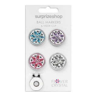 Surprizeshop Crystal Flower Golf Ball Marker and Visor Clip Set